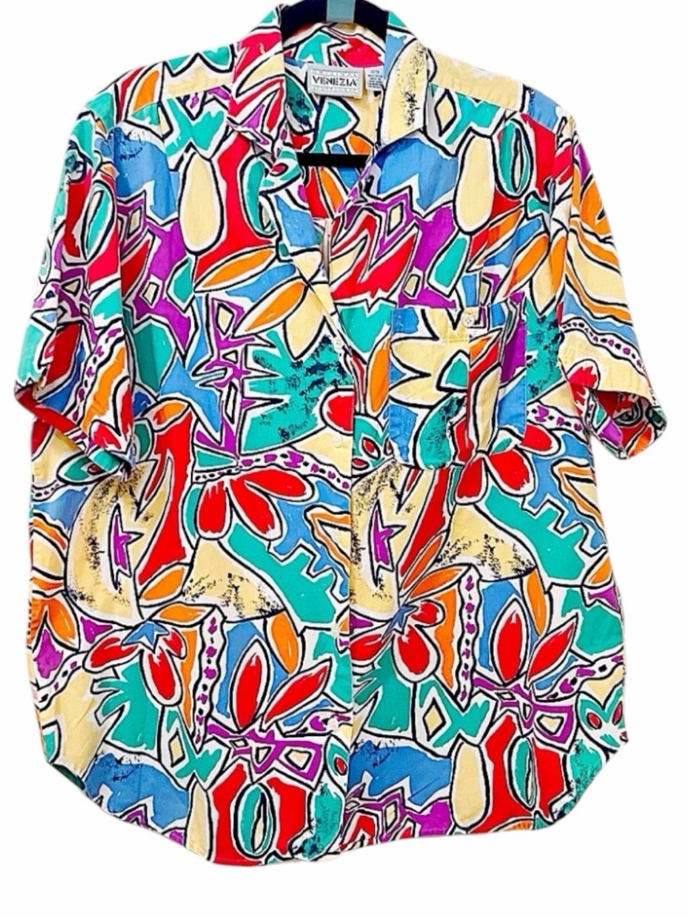 80's Vintage Original Venezia Sportswear Abstract Color Block Button Shirt